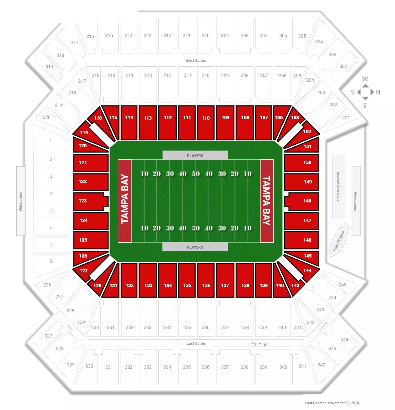 100 Level seats Raymond James Stadium