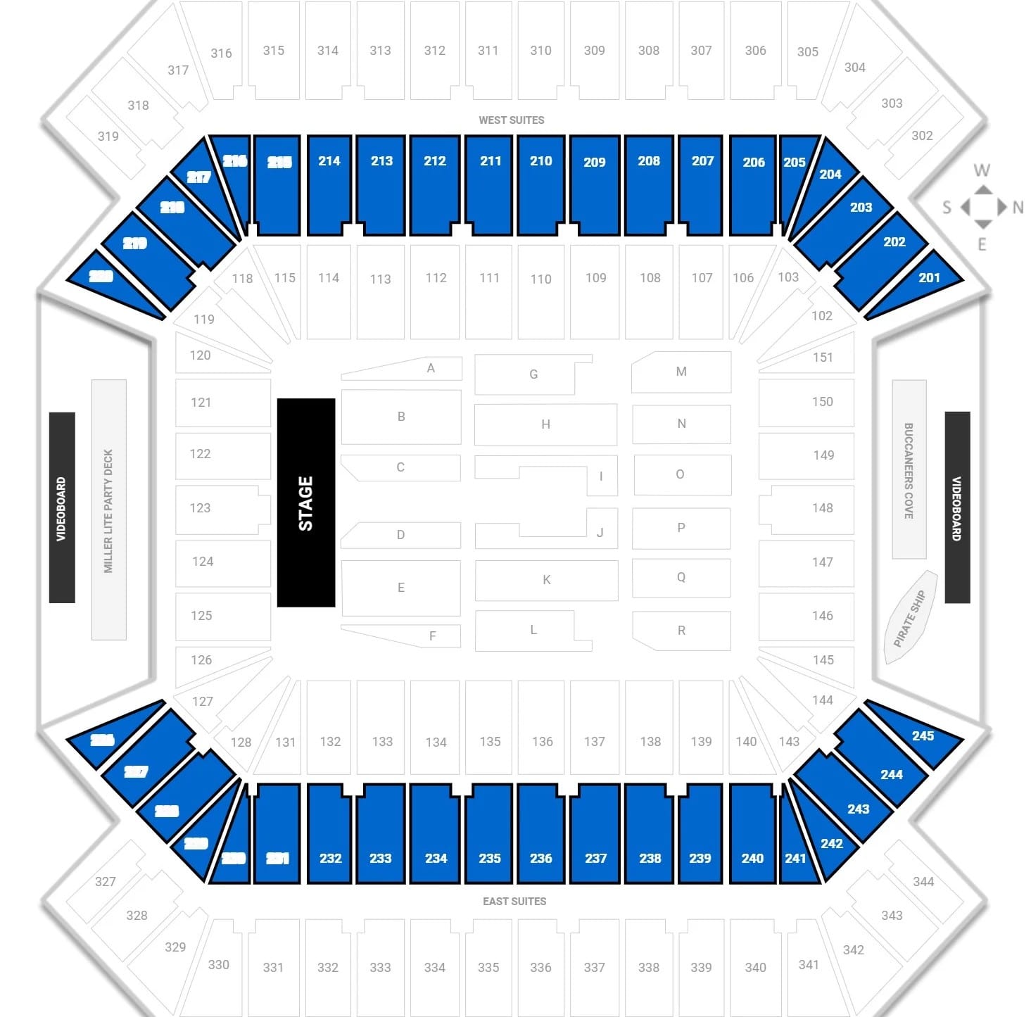 200 Level Seating Chart at Raymond James Stadium
