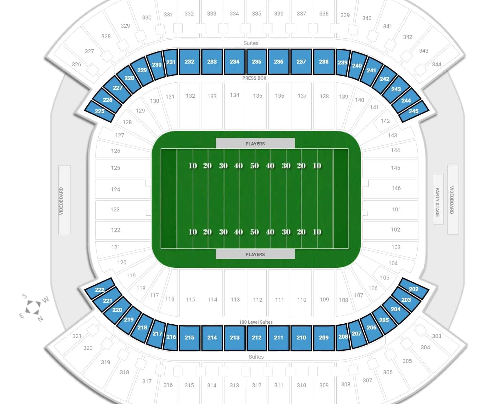 200 level diagram Nissan Stadium